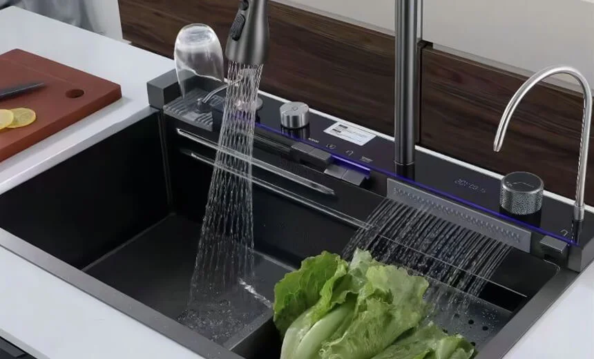 stainless steel waterfall kitchen sink